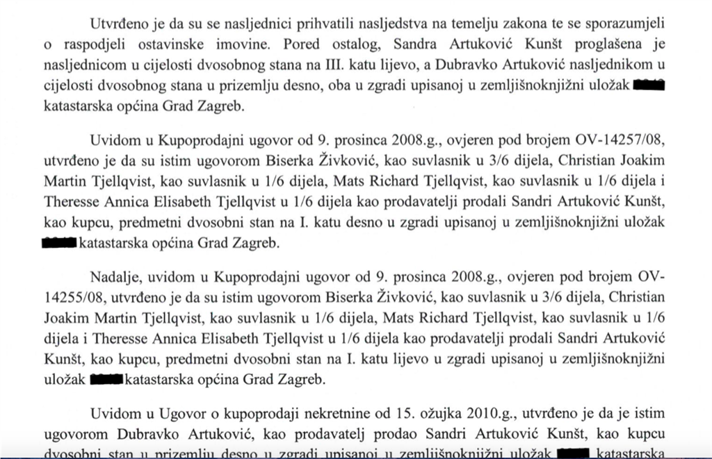 Kandidatkinja za Vrhovni sud dio bogatstva u nekretninama stekla je iza smrti majke kao i njen brat Dubravko Artuković koji je sada šef Francka