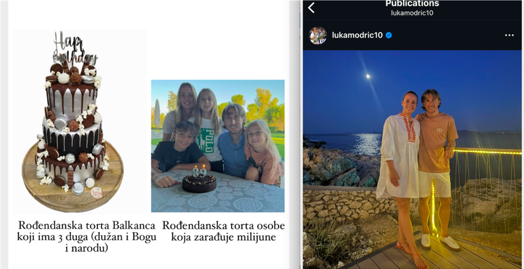 Ovo je meme koji je postao viralni hit, Modrićeva skromna torta i velebna krupnog dužnika; desno je slika Vanje i Luke koja je nastala prošle godine, tad su slavili Vanjin rođendan u znatno skupljoj Braceri