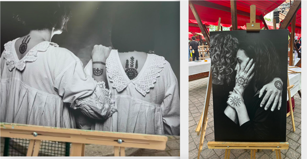 Dio fotografija izložbe Identitet Irene Mrnjavac i Nikole Franjića koji dočaravaju gotovo zaboravljenu tehniku tetoviranja, tzv. sicanje, kojim su hrvatske žene u BiH u koži izražavale svoj identitet u turskom dobu