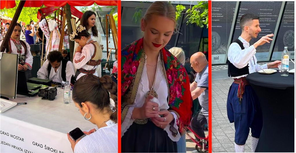 Tradicionalna odjeća kakva se viđa na smotrama folklora upotpunila je ugođaj kao i kućica u kojima je posjetiteljima hostesa u etno odjeći nudila kušanje tradionalnih jela i pića