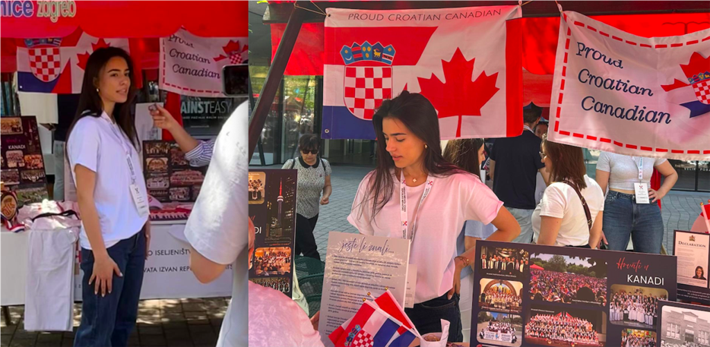 Unatoč pažnji koju je plijenila ljepotica iz kanadske dijaspore zamijetili smo natpis 'Proud to bi Canadian Croat' ali i šahovnicu sljubljenu s kanadskim simbolom - javorom od kojeg se tamo radi javorov sirup