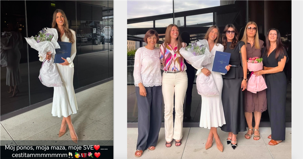 Kći jedinica bivše HDZ-ove dužnosnice Josipe Pleslić ex Rimac, Katja Rimac, diplomirala je na ZŠEM-u, svečanom trenutku nije nazočio drugi muž već samo prvi Danijel Rimac, tata slavljenice