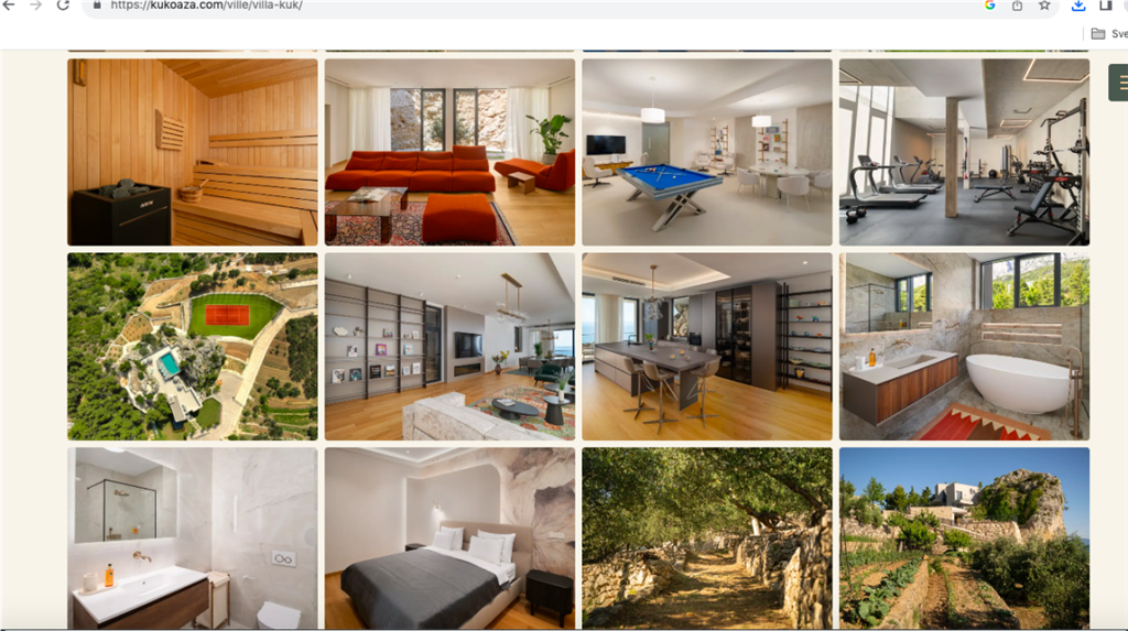 Ovako izgleda foto galerija na službenoj web stranici Vila Kuk Oaza, s obzirom na sadržaje, poziciju i uređenje ne čudi da najam košta 4.000 eura dnevno na vrhuncu sezone