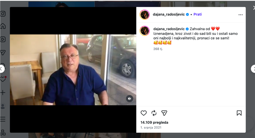 Legendarni sarajevski pjevač,neprežaljeni Halid Bešlić, prije 5 godina čestitao je porukom i pjesmom rođendan Dajani Radošljević prije 5 godina, iz njegovih riječi jasno je kako je povezana i s Frankfurtom