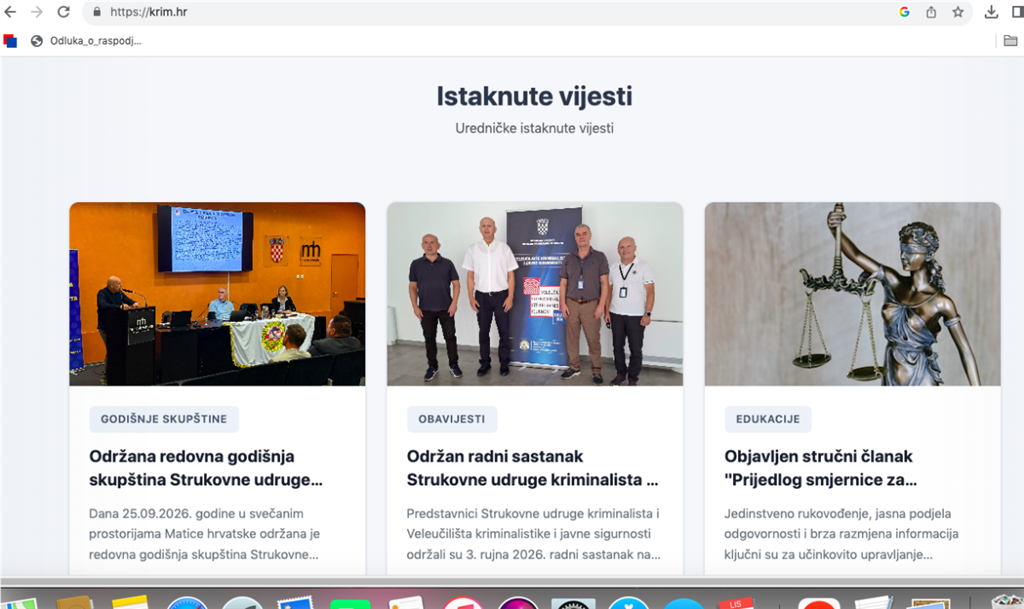 Na web stranici krim.hr Strukovne udruge kriminalista Hrvatske objavljena je vijest o godišnjoj Skupštini te udruge 25. rujna o.g.