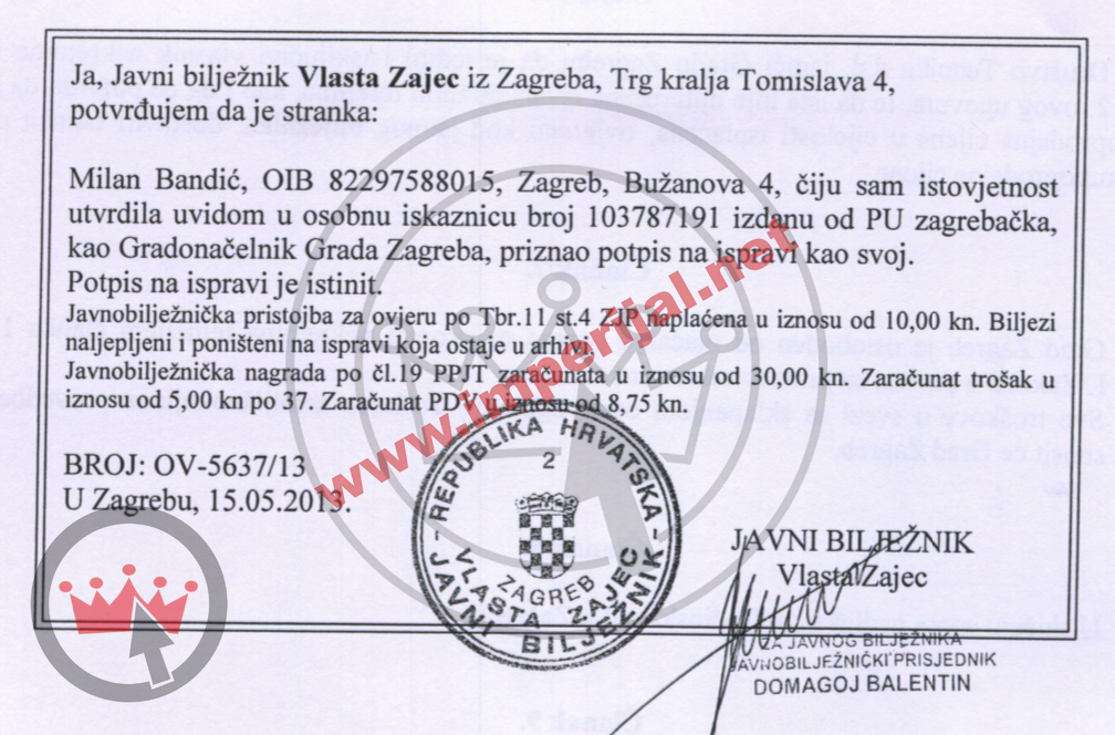 Dokaz da je javna bilježnica Vlasta Zajec ovjerila ugovor s osobnom iskaznicom Milana Bandića koja je prethodno bila poništena