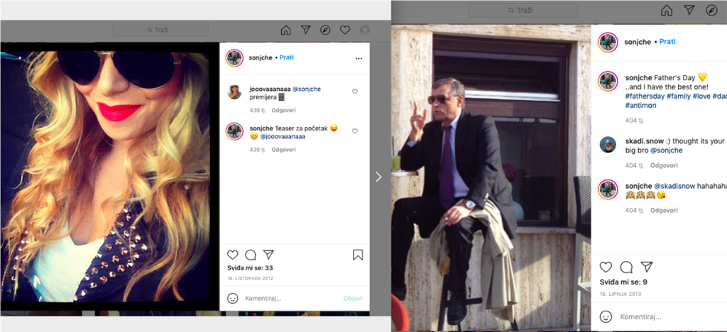 Sonja Kvesić je na Instagramu u lipnju 2017.  objavila sliku oca na Dan očeva i napisala kako ima najboljeg oca