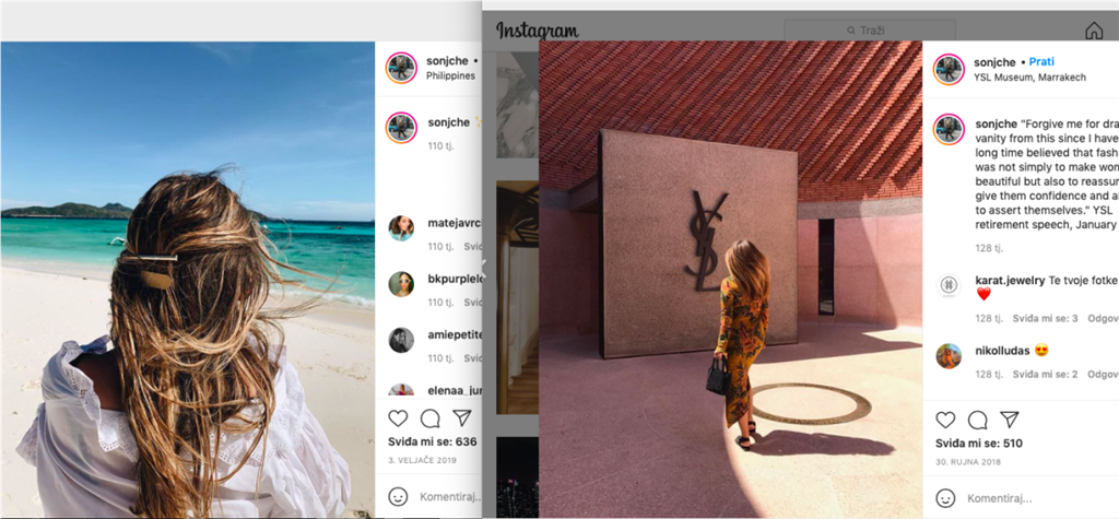 U rujnu 2018. posjetila je YSL muzej u afričkom Marrakechu a u veljači 2019. pohodila je tople plaže na Filipinima