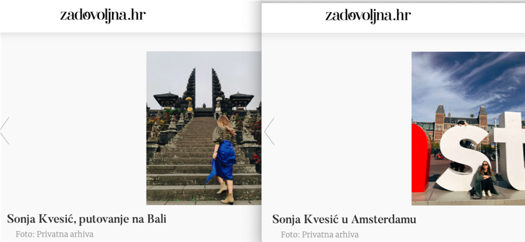 Sonja Kvesić za portal Zadovoljna.hr govorila je o brojnim egzotičnim putovanjima ali i onim europskim