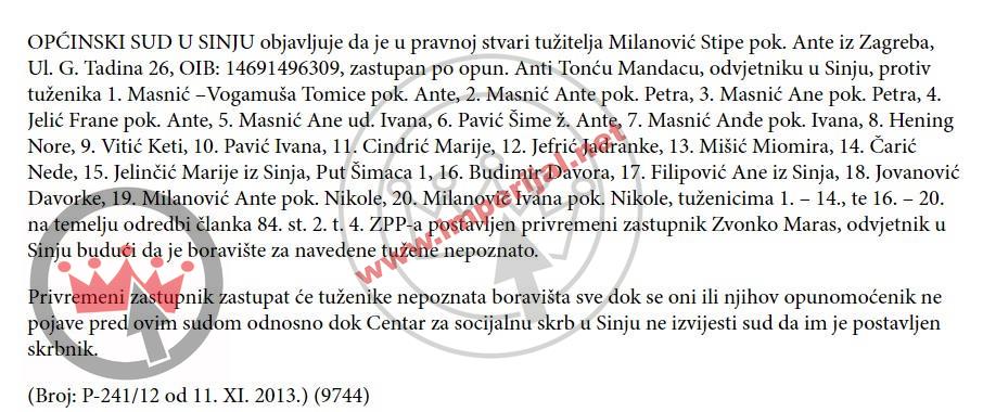 Tužba koju je pokojni Stipe Milanović pokrenuo protiv rođaka u vrijeme dok je njegov sin bio premijer