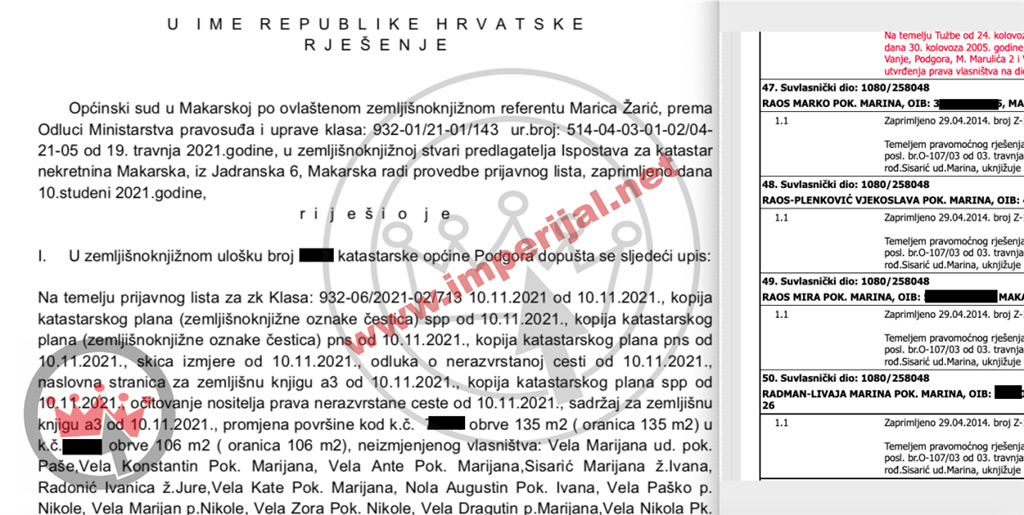 Skoro dva desetljeća prošlo je od smrti pemijerove bake pa su među inim suvlasnicima upisani i Plenkovićeva mama, stric i dvije tete na  dvije oranice u Podgori kraj Makarske