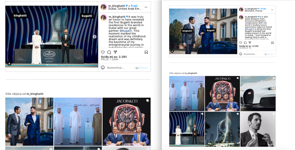 Arapski developer Matu Rimca na svom Instagram profilu ne označava / 'taga' kao Rimca već kao Bugattija - vjerojatno smatra kako je Bugatti puno zvučnije od Rimac
