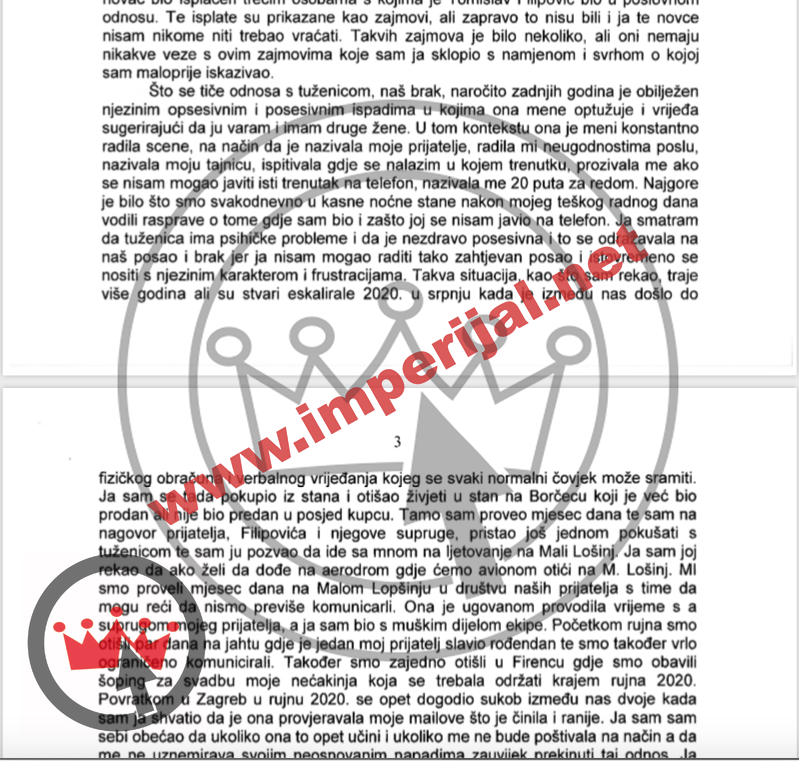 Bivši direktor Fortenove iskazivao je o psihičkim i fizičkim obračunima s bivšom suprugom te kako je išao na Mali Lošinj kod Filipovića da pokuša izgladiti odnose s bivšom jer su imali scene kojih bi se svi sramili